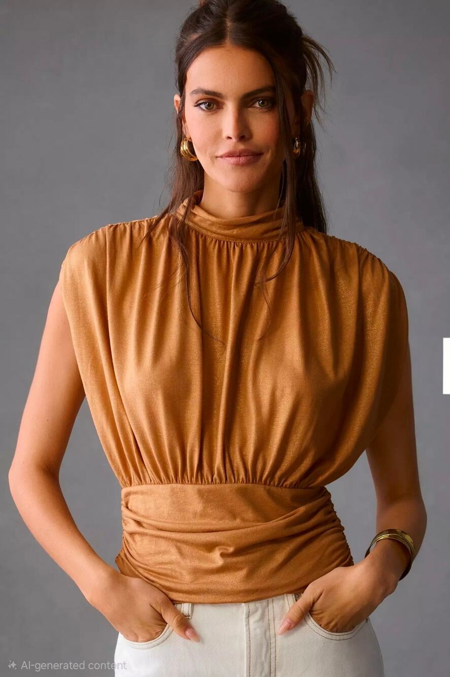 Anthropologie Maeve Ruched Mock-Neck Muscle Tee. Size S.